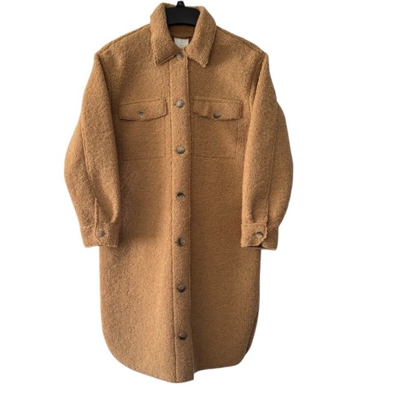 Joie Sherpa Teddy Coat Long Jacket Button Down Camel Brown Shirt Shacket NWT - Picture 1 of 14